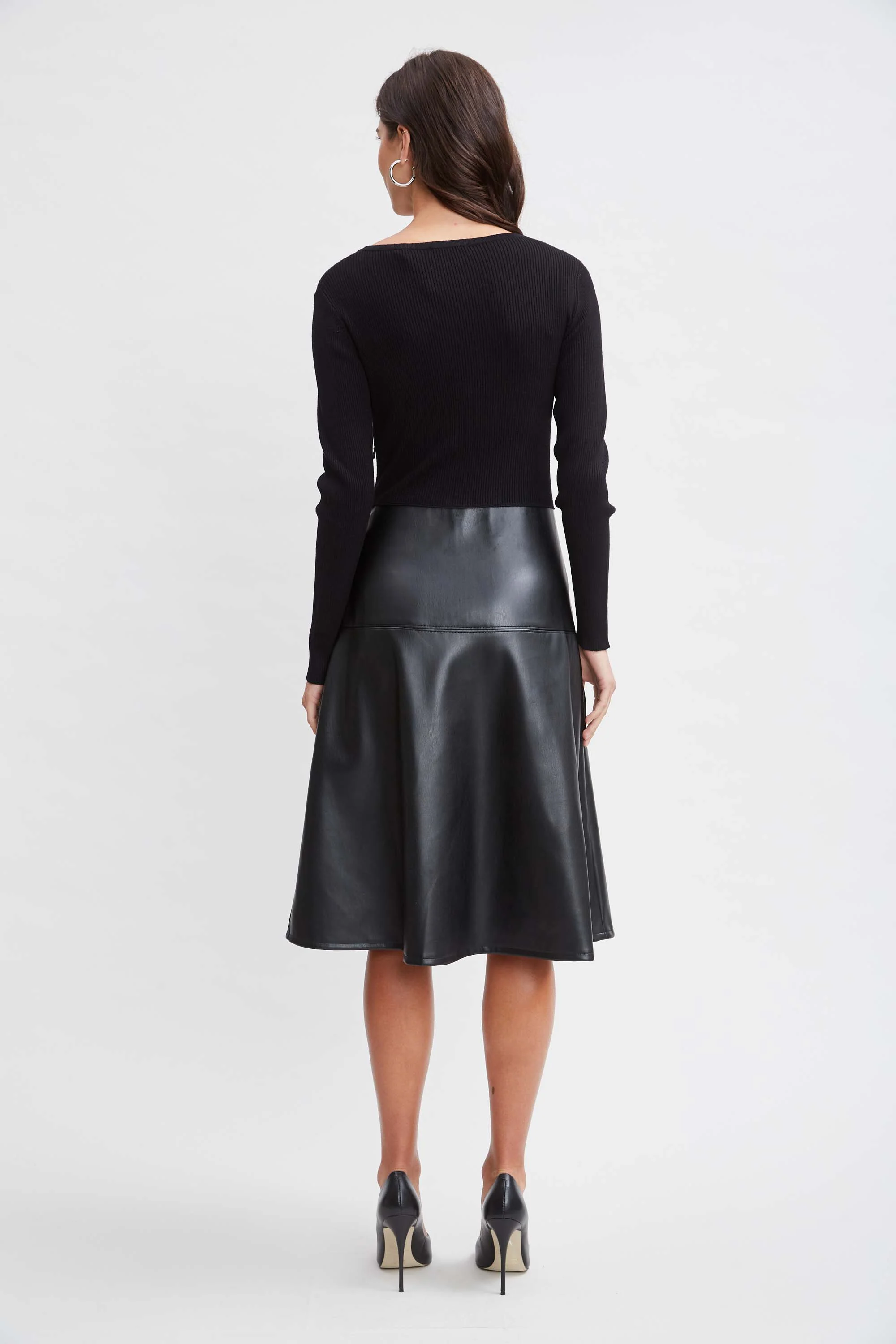 T-Tahari Knit Vegan Leather Dress - Image 4