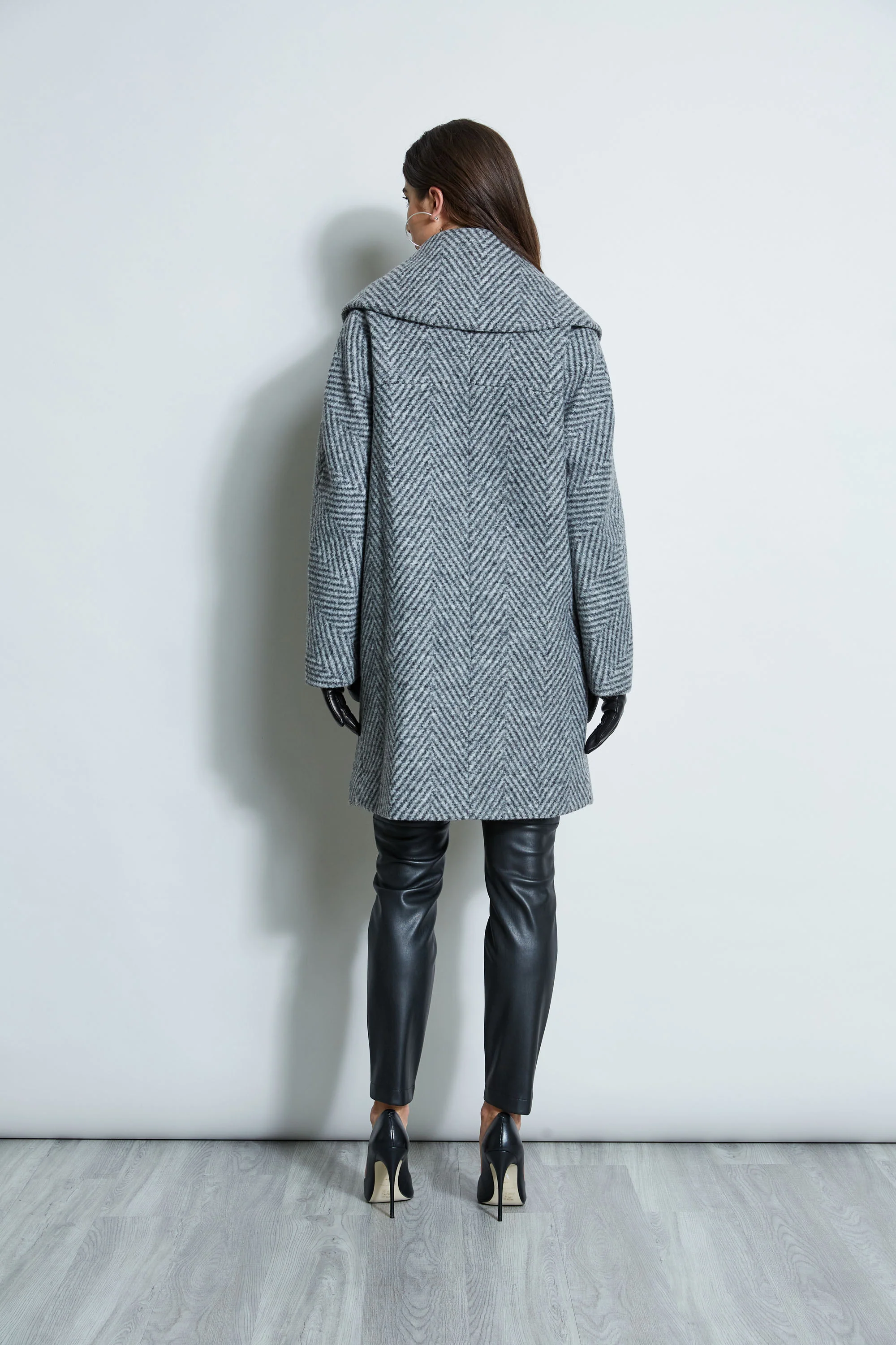 Herringbone Brushed Double Breasted Coat - Image 4