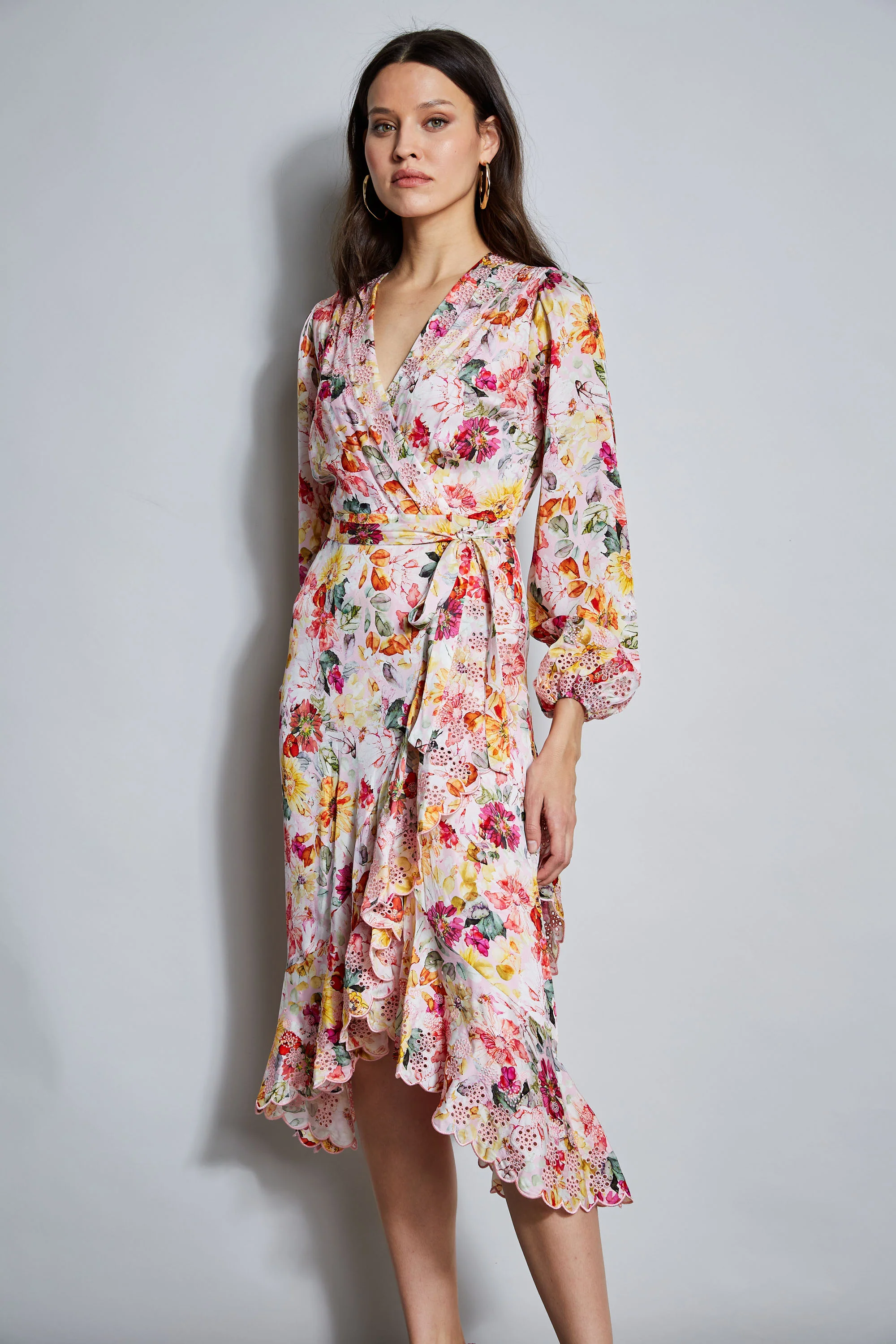 Embroidered Floral Wrap Dress - Image 3