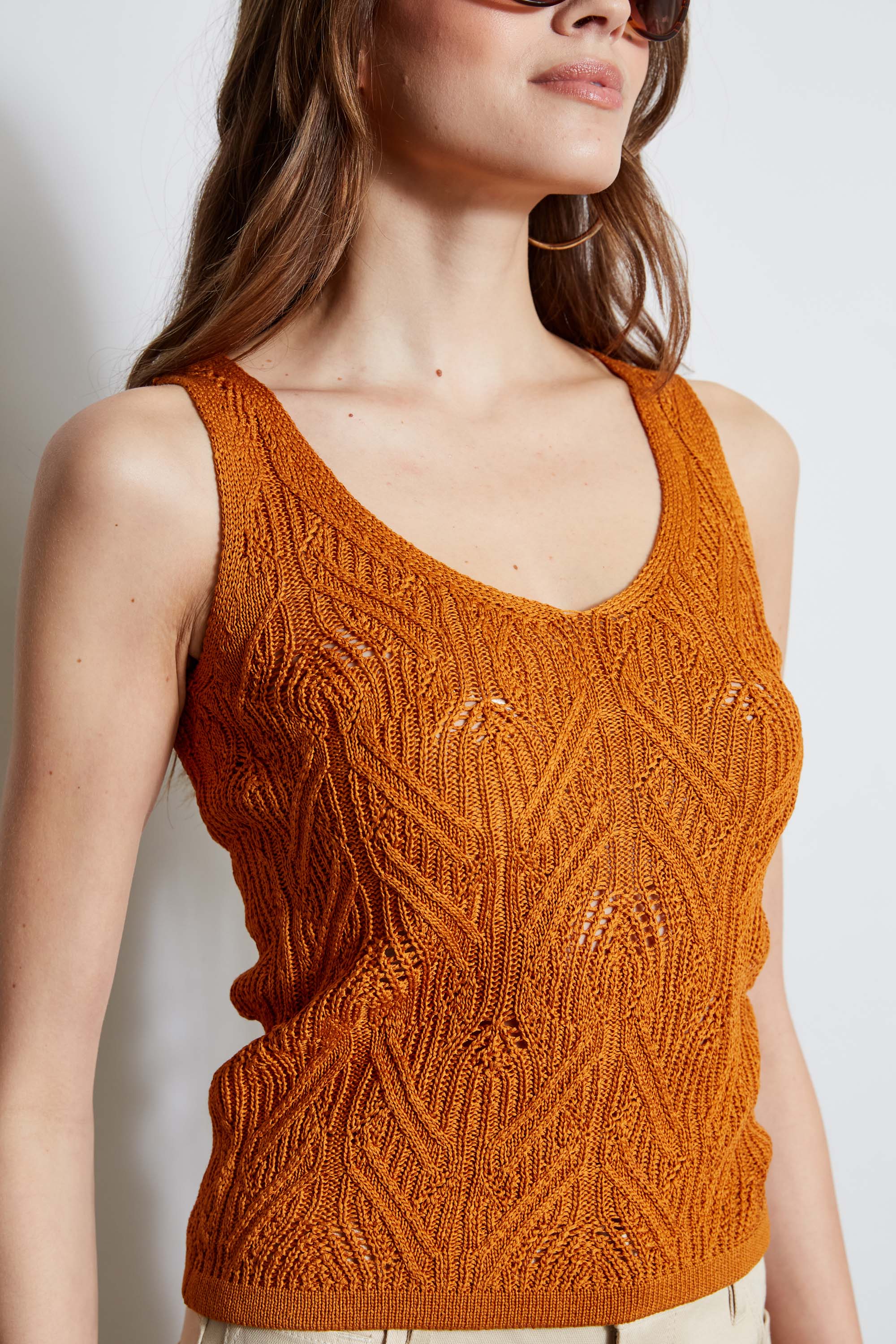 Cotton Crochet V-Neck Sweater - Image 5