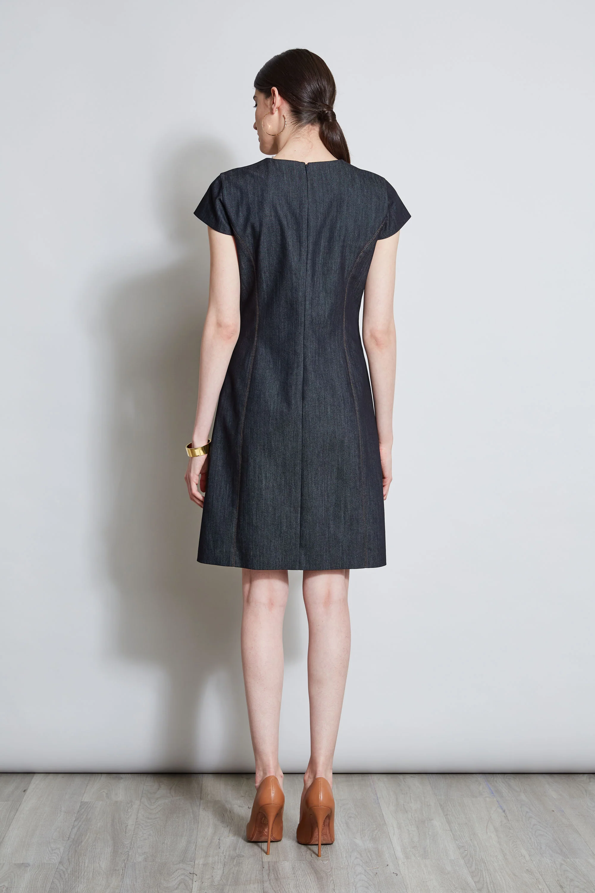 Denim Fit & Flare Zip Dress - Image 6