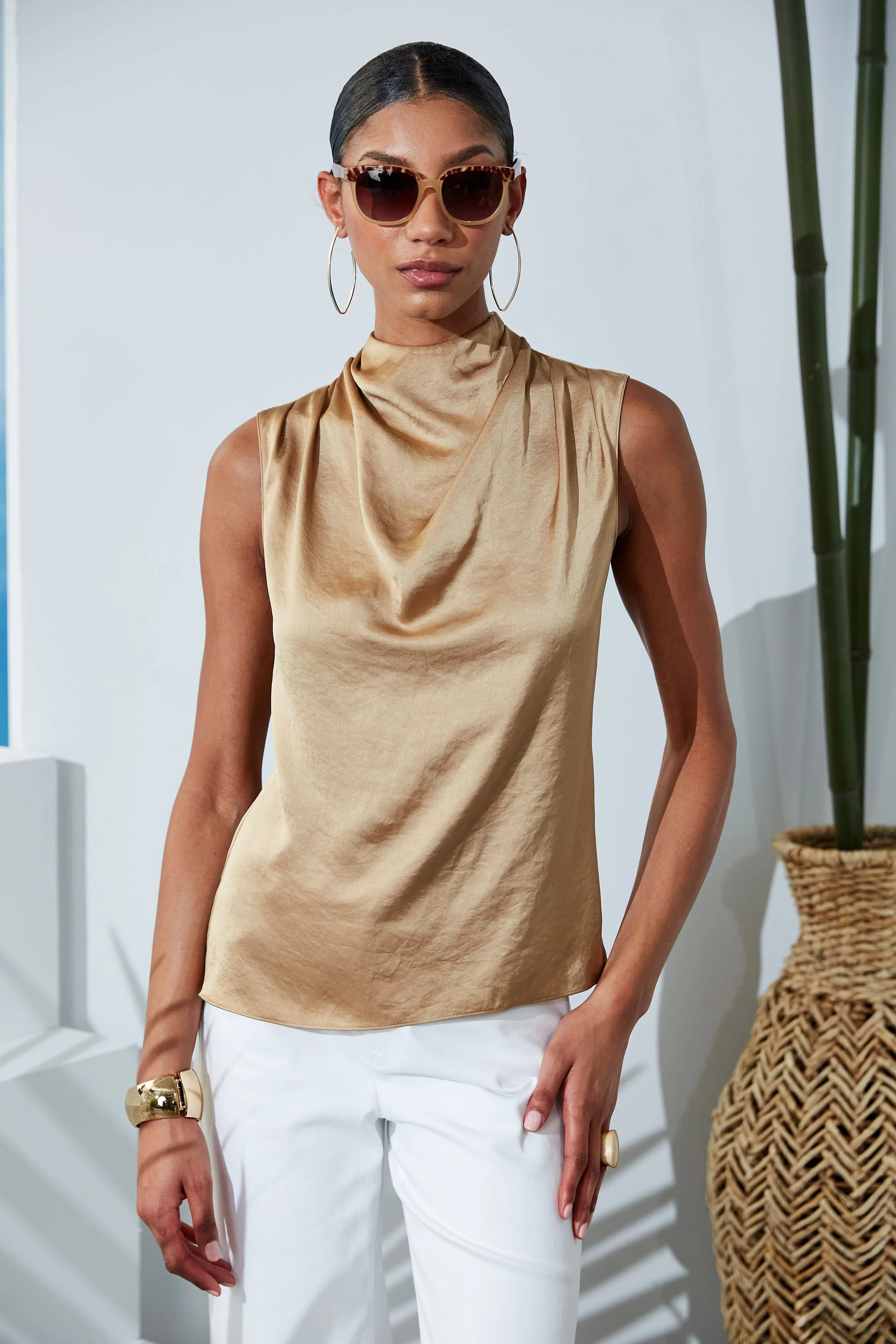 Satin Draped Neck Top - Image 3