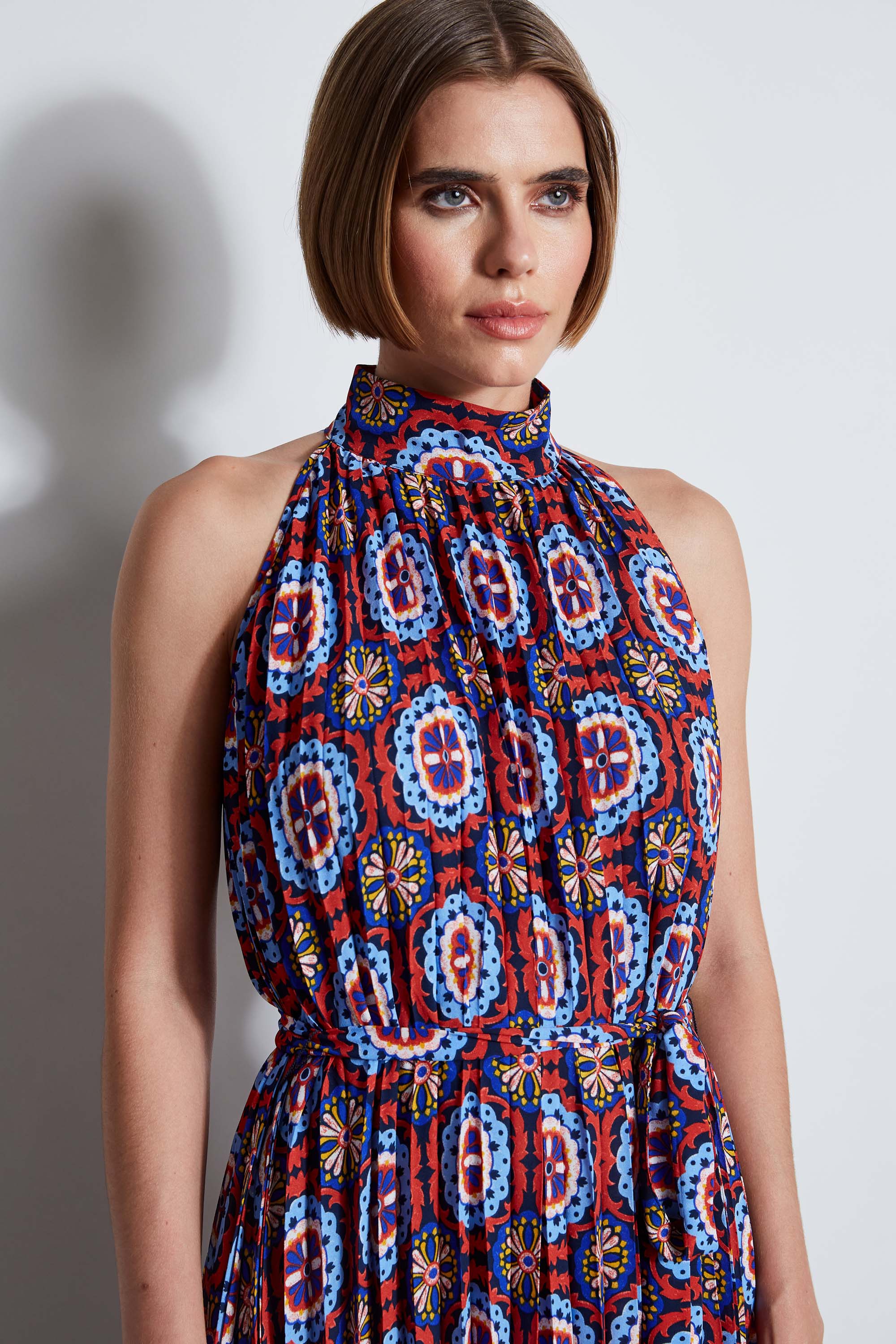 T-Tahari Pleated Print Halter Midi Dress - Image 3