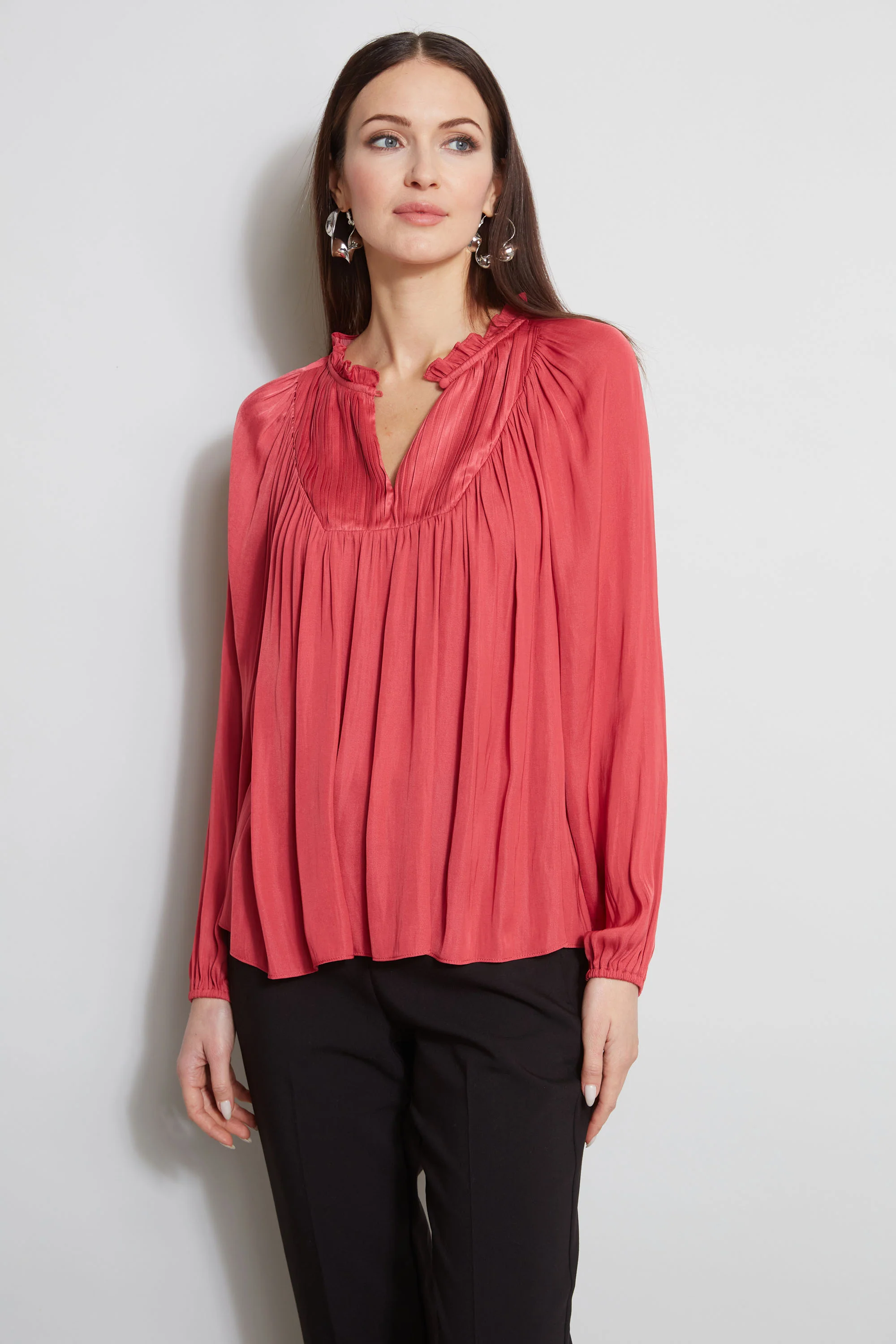 T-Tahari Pleated Blouson Shirt - Image 3