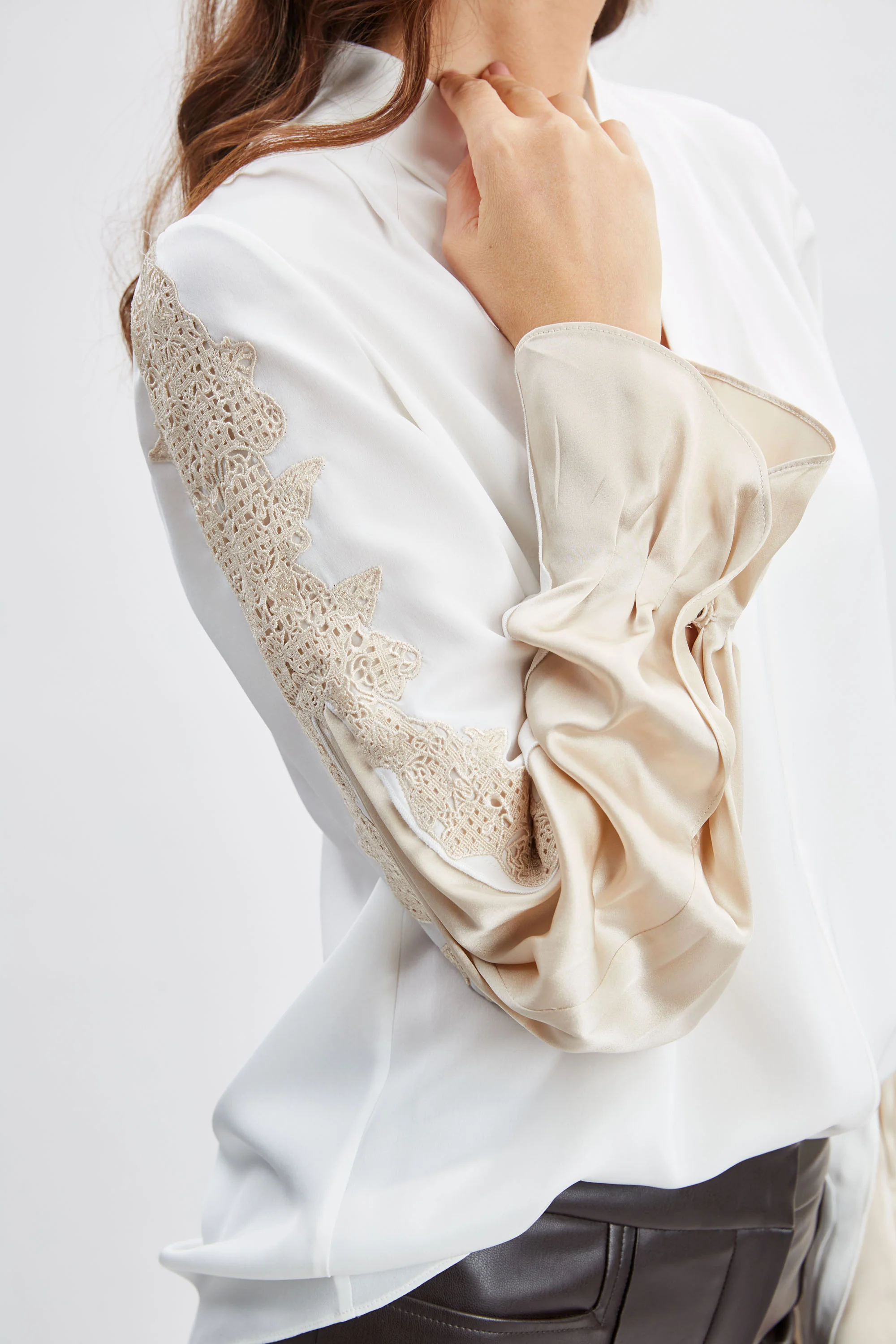 Lace Sleeve Silk Shirt - Image 7