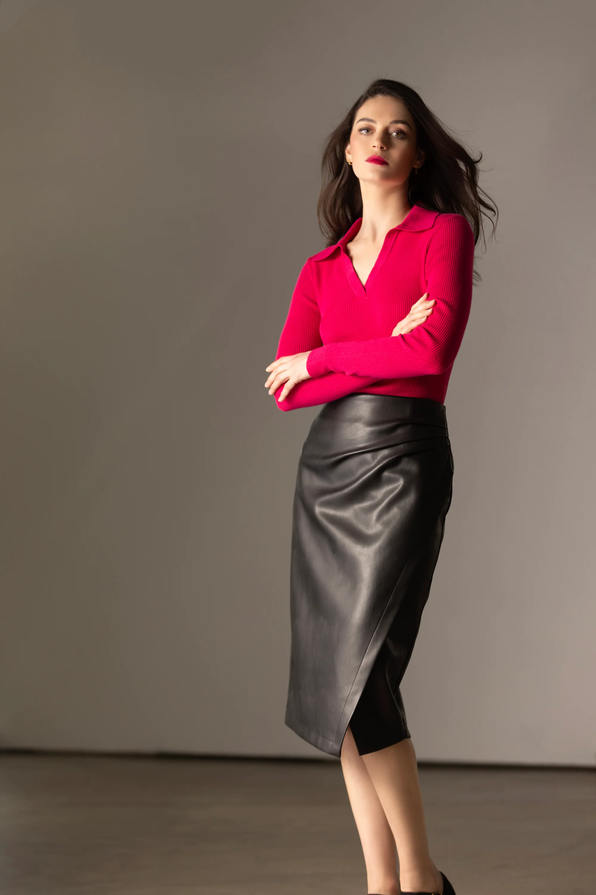 T-Tahari Vegan Leather Midi Wrap Skirt - Image 2
