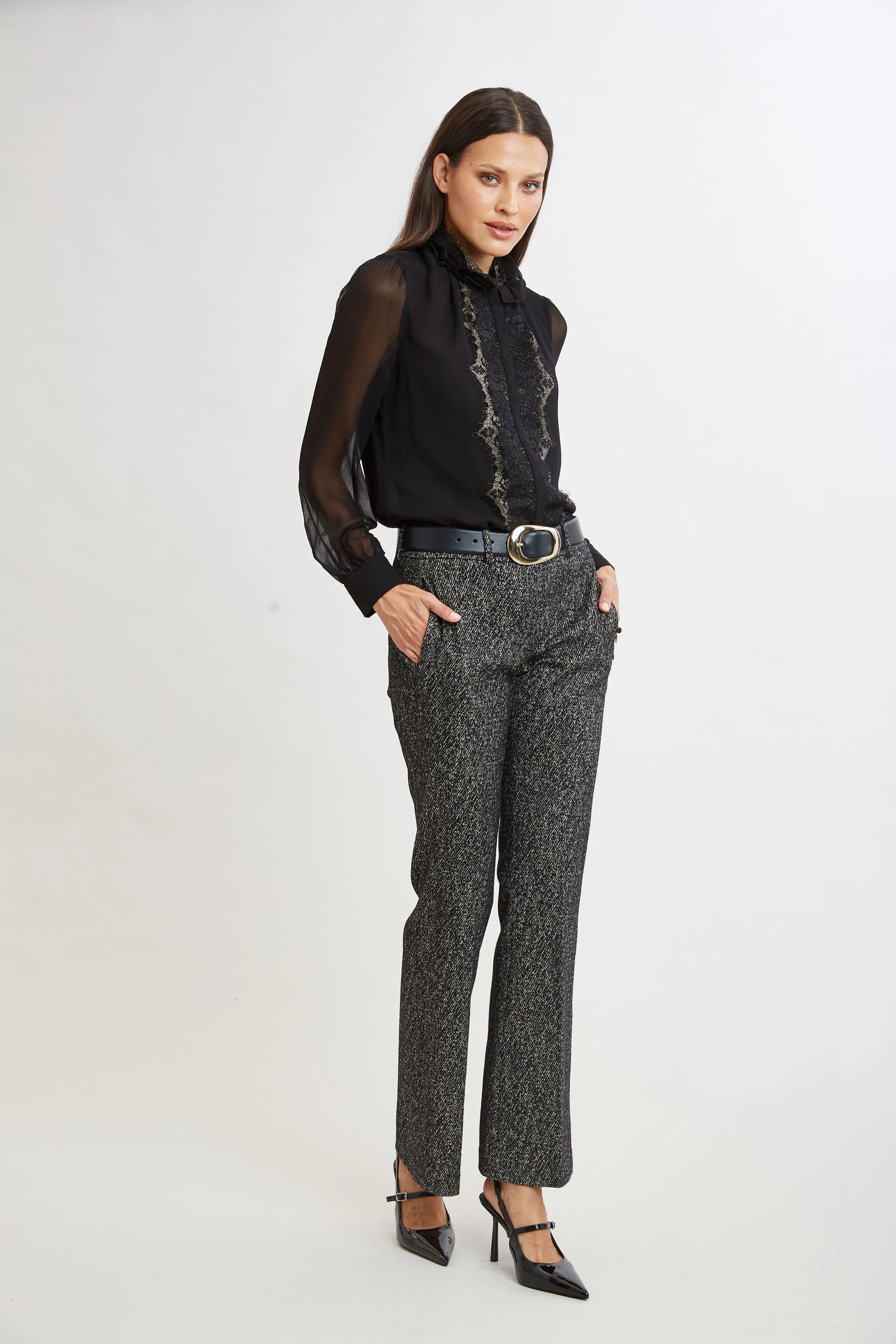 Metallic Lace Trim Silk Shirt - Image 4