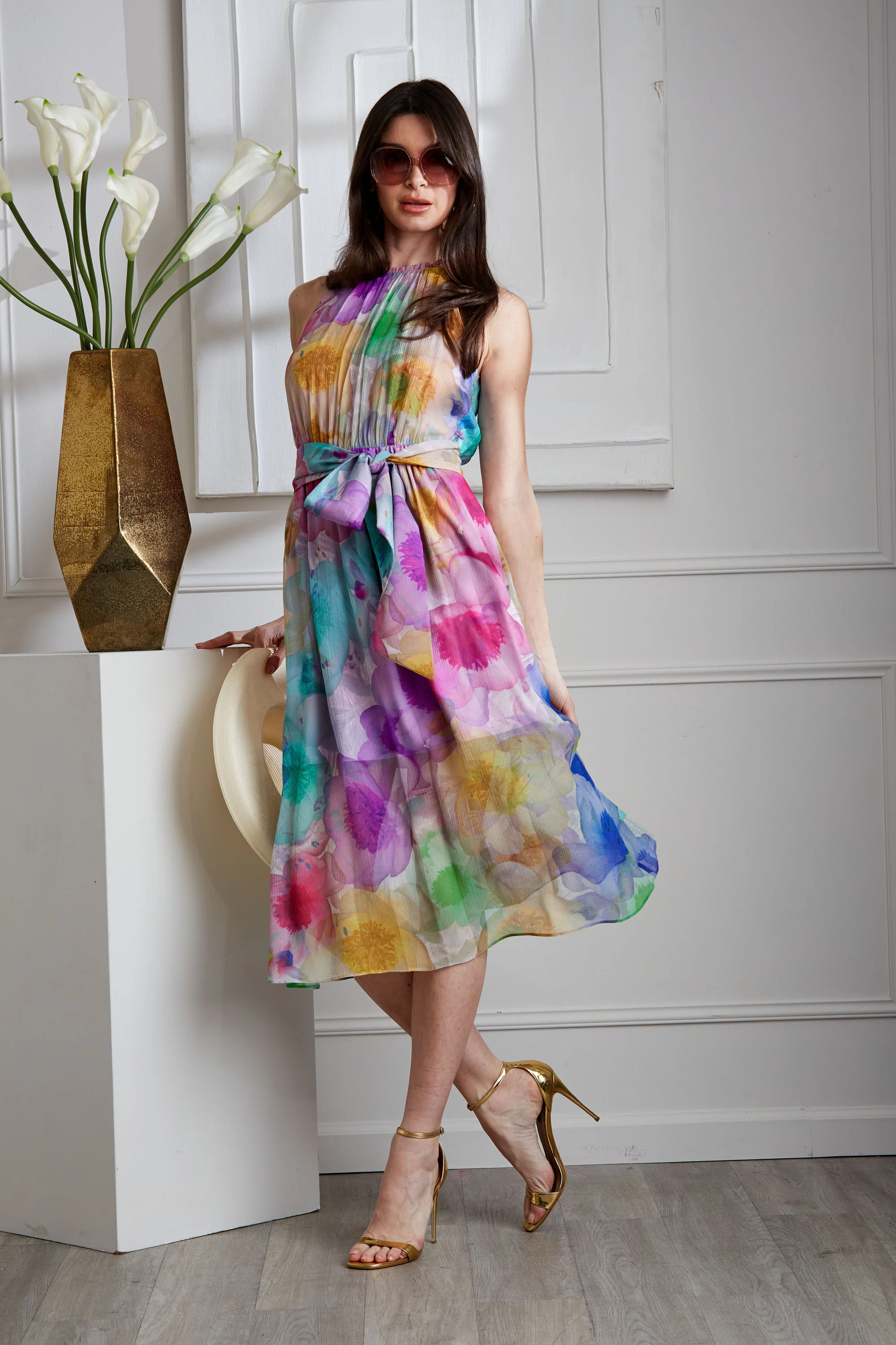 Pigment Floral Silk Chiffon Halter Dress - Image 2