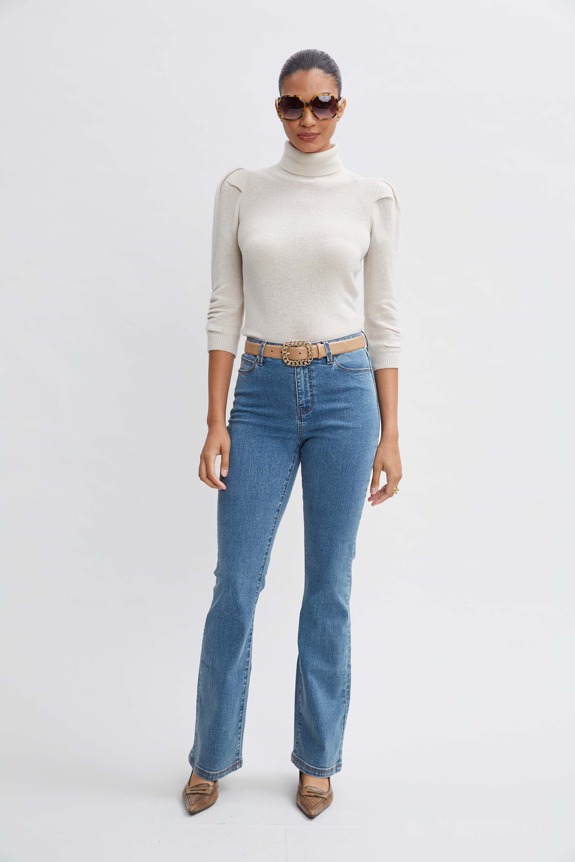 Ruched Sleeve Cashmere Wool Sweater - Image 4