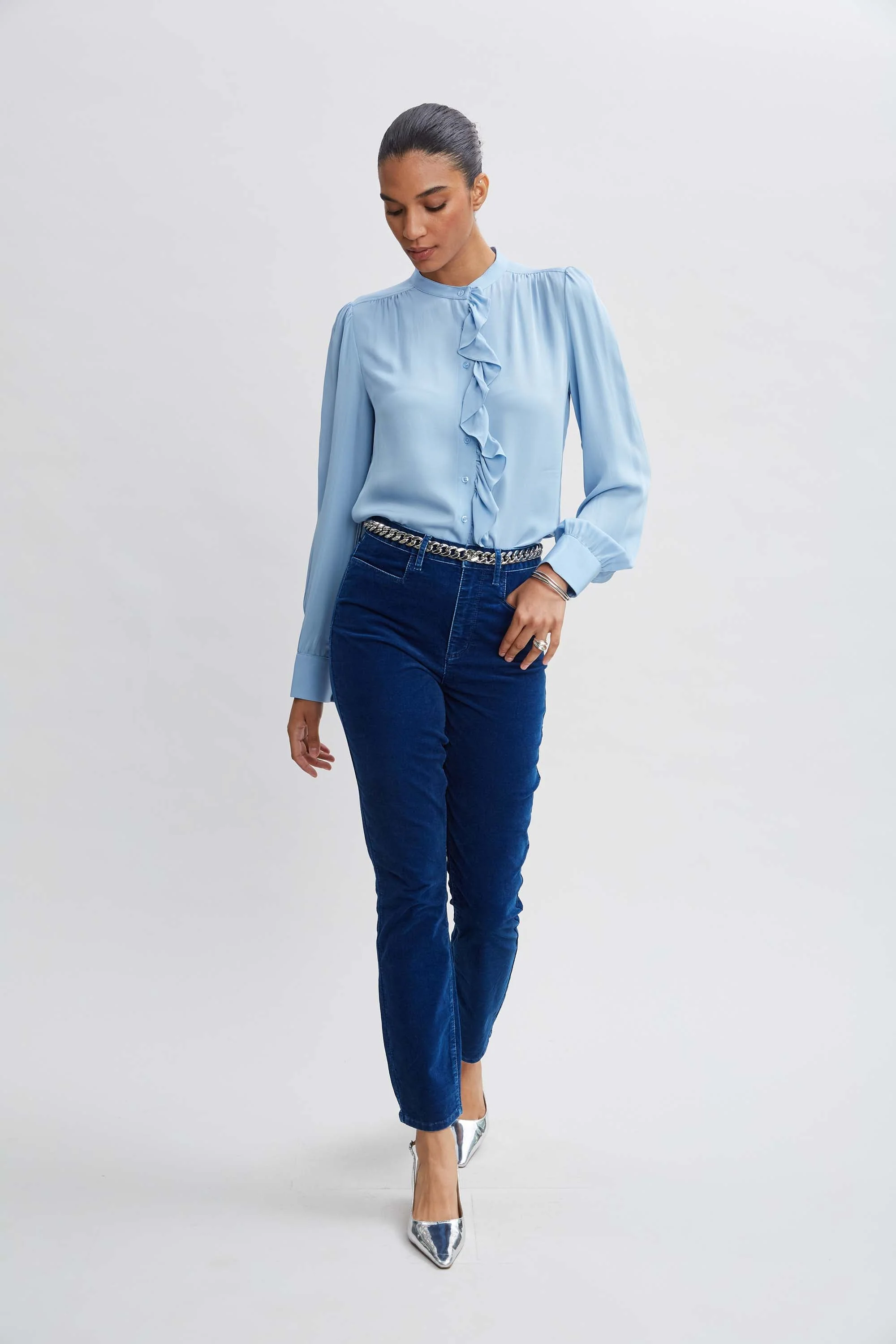 Silk Ruffle Button Down Shirt - Image 2
