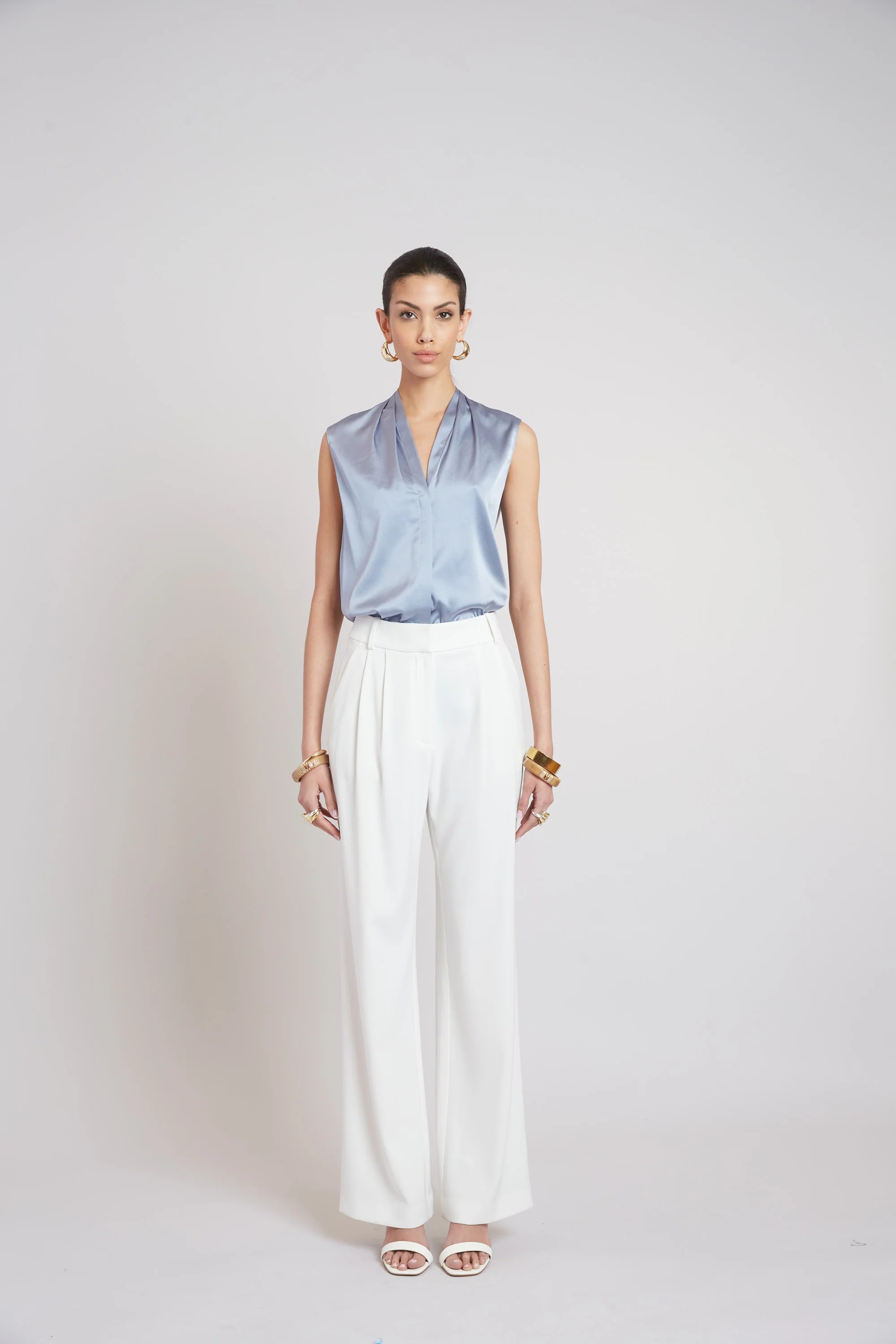 Sleeveless Silk Button Down Shirt - Image 2