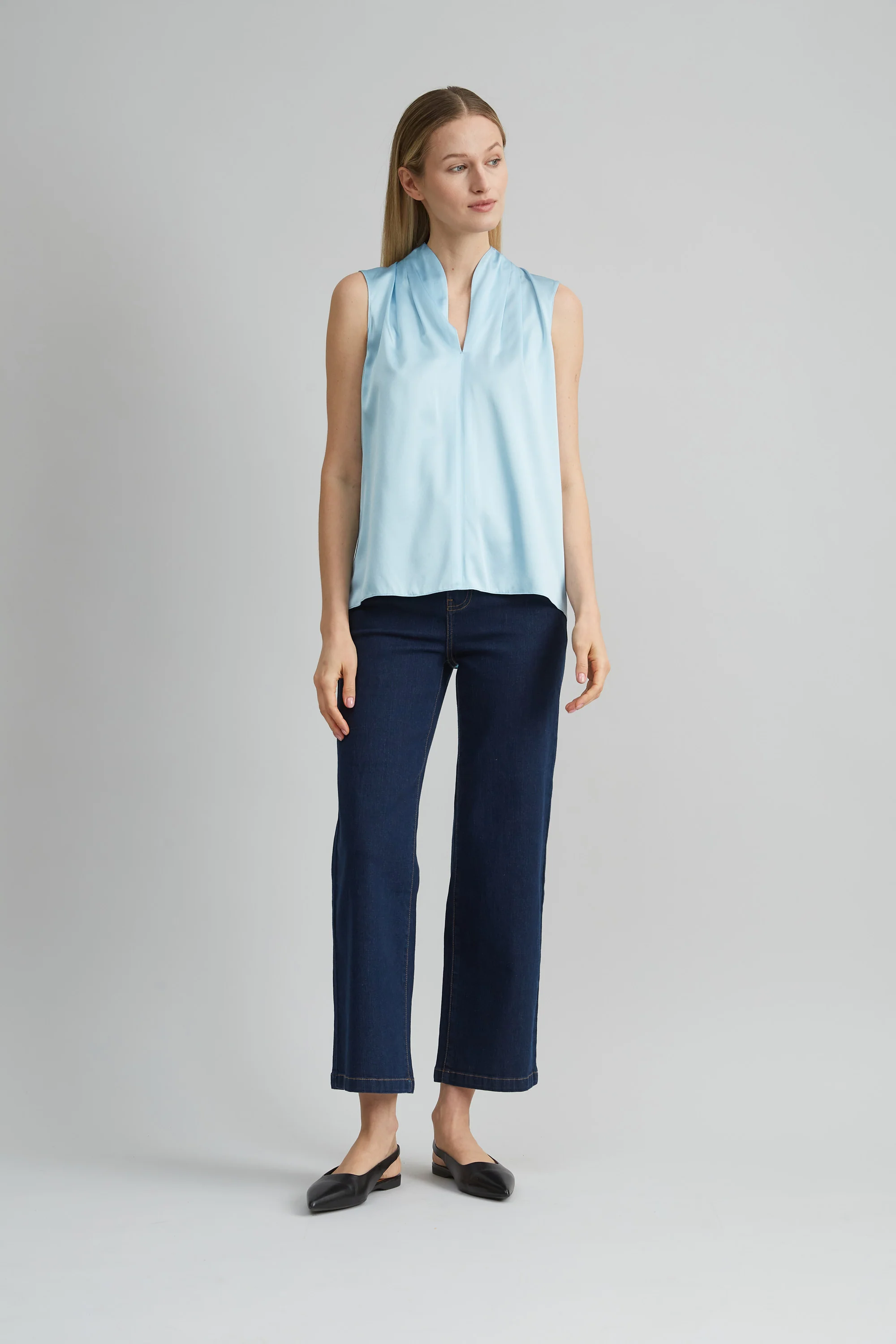 Sleeveless Silk Satin Contour Shirt - Image 2
