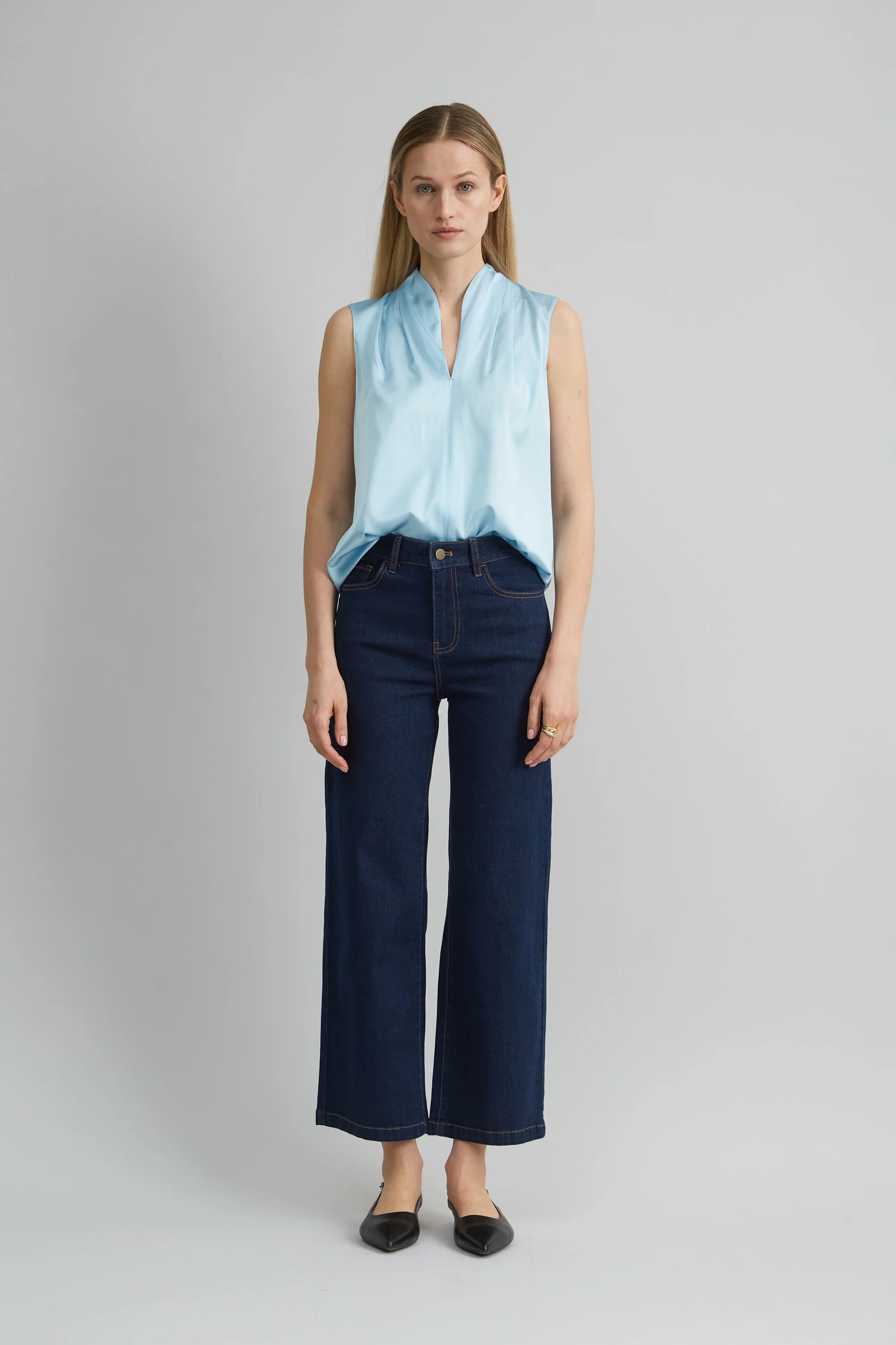 Sleeveless Silk Satin Contour Shirt - Image 3