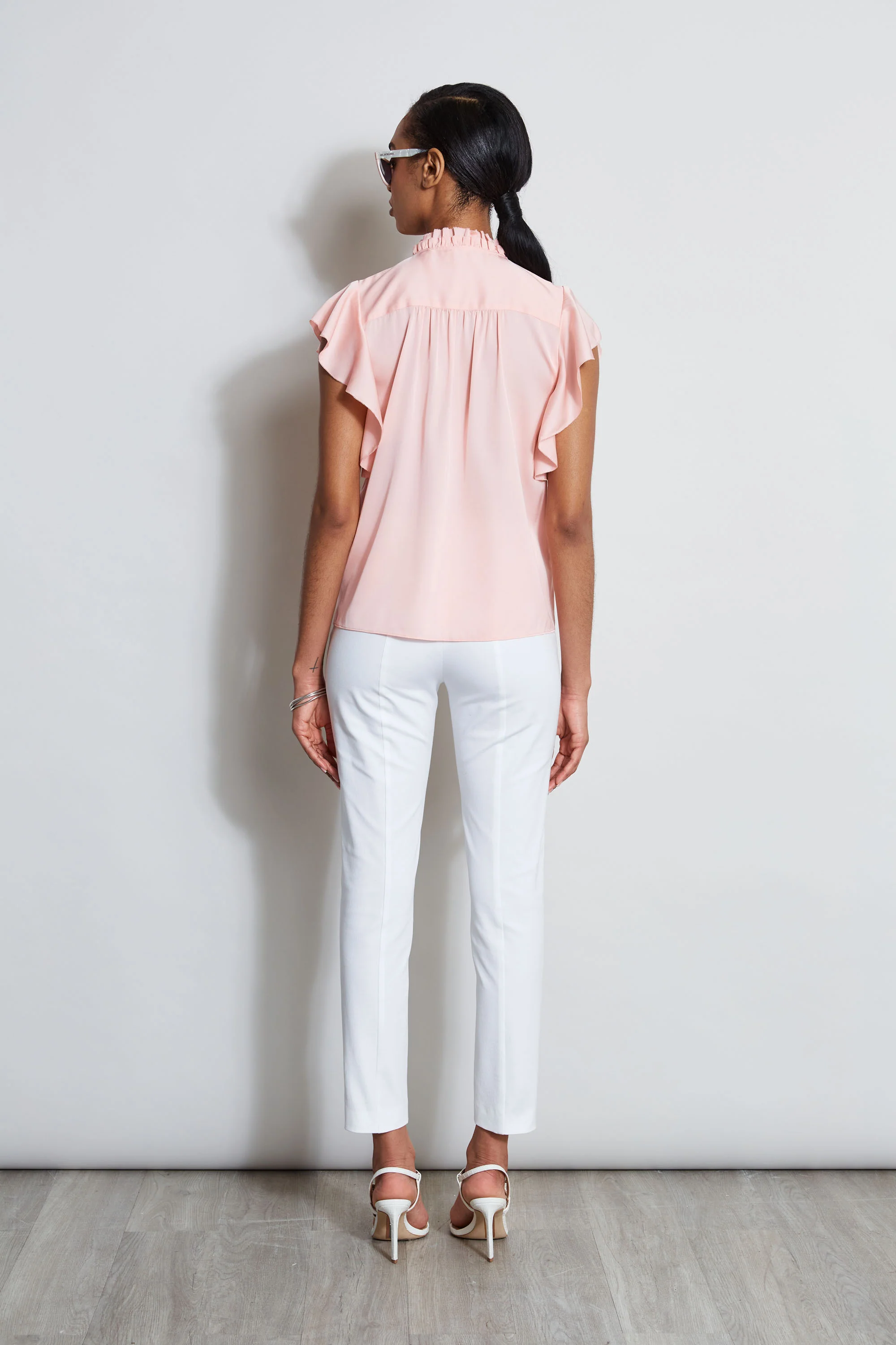Silk Embroidered Flutter Sleeve Shirt - Image 5