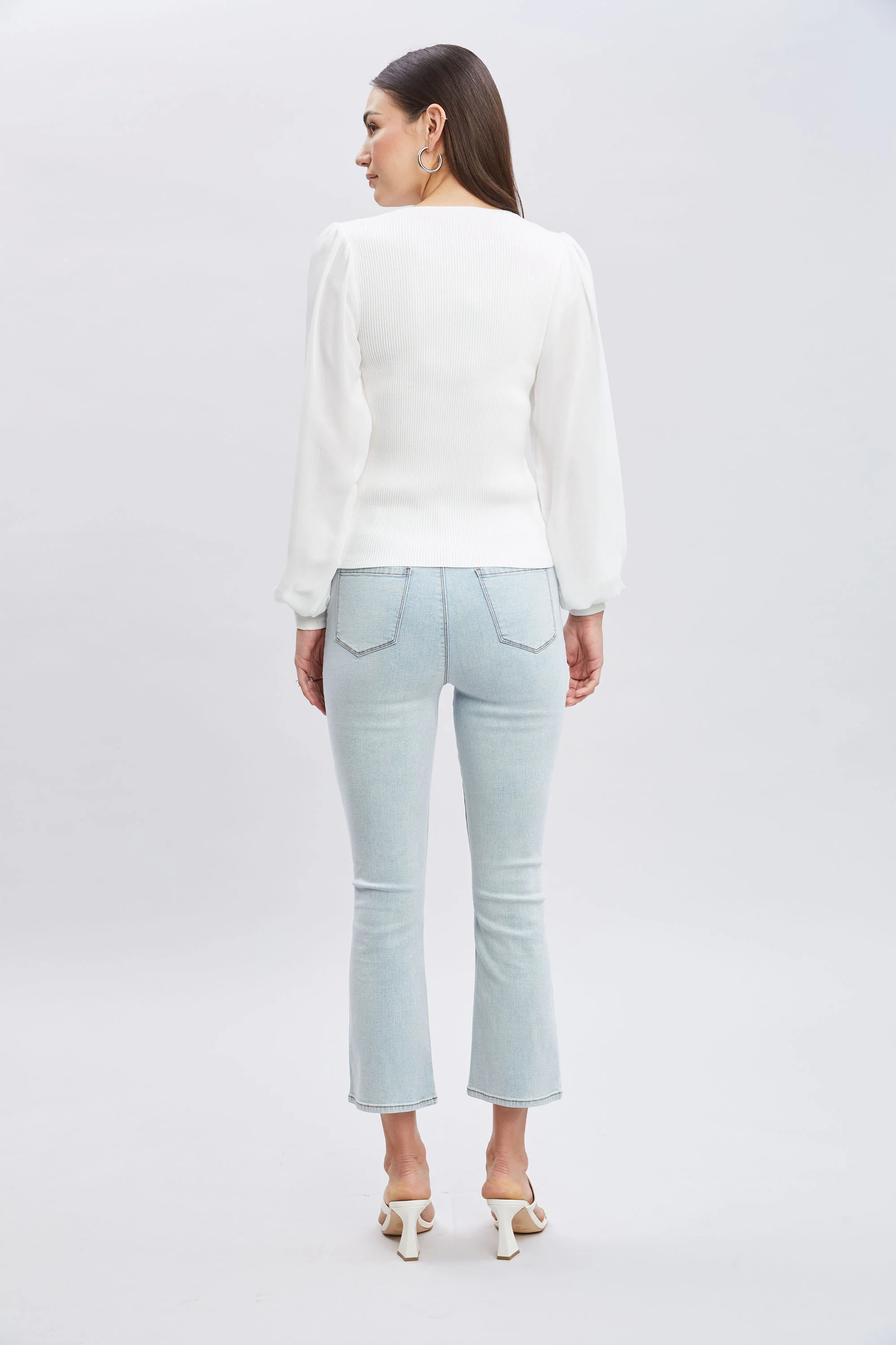 Chiffon Sleeve Rib Sweater - Image 3