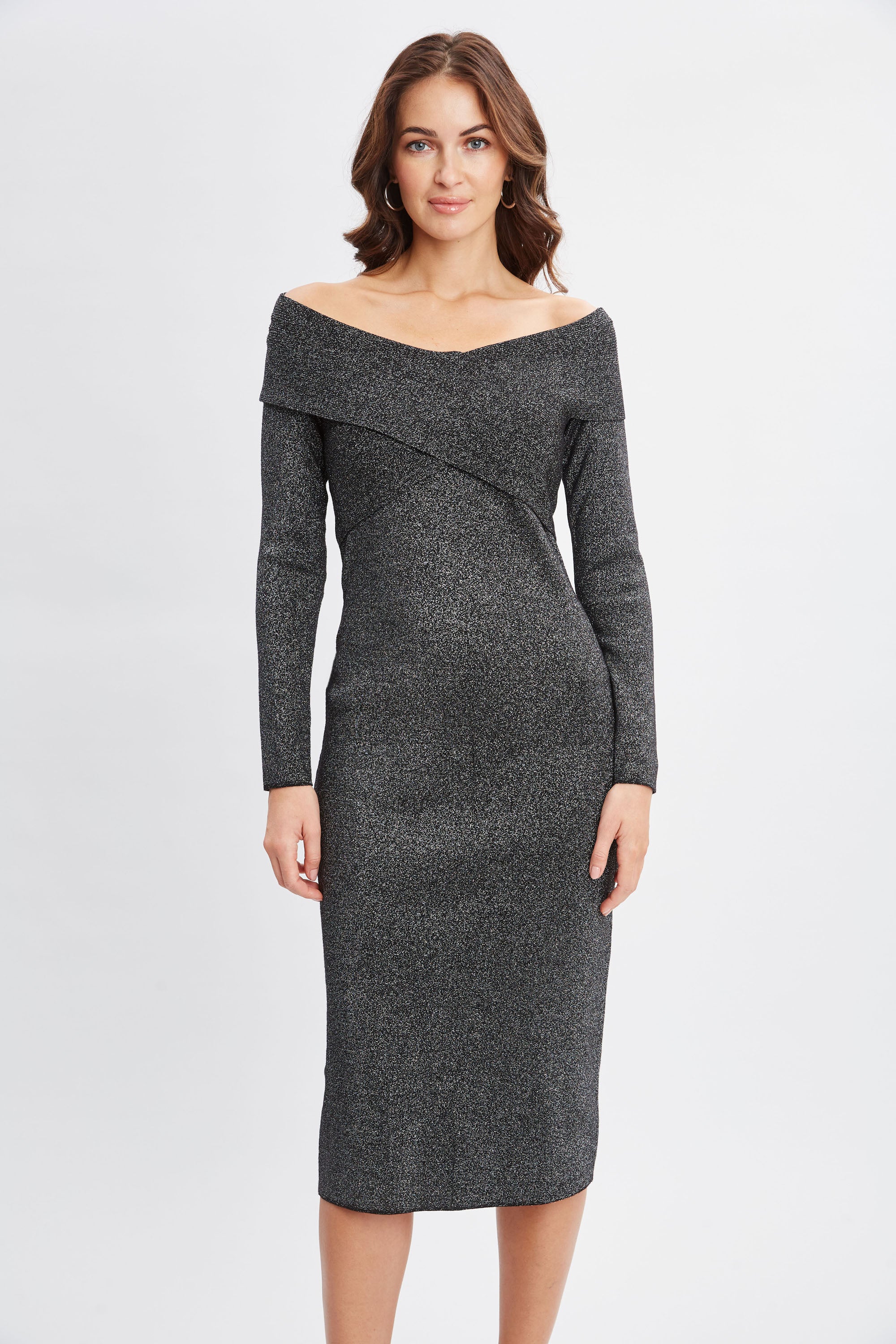 Off-Shoulder Metallic Sweater Dress - Image 4