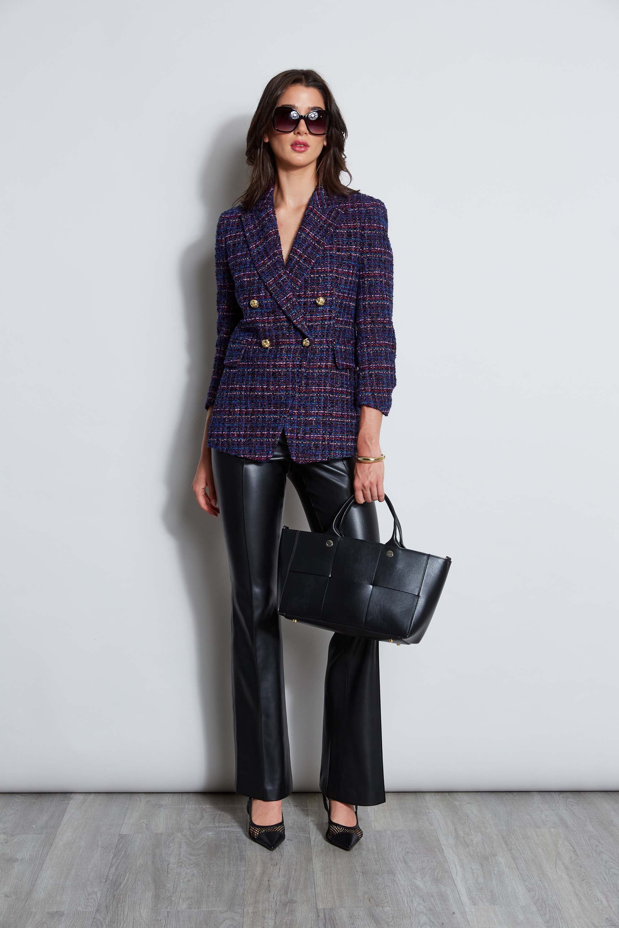 Tweed Ruched Sleeve Double Breasted Blazer - Image 8