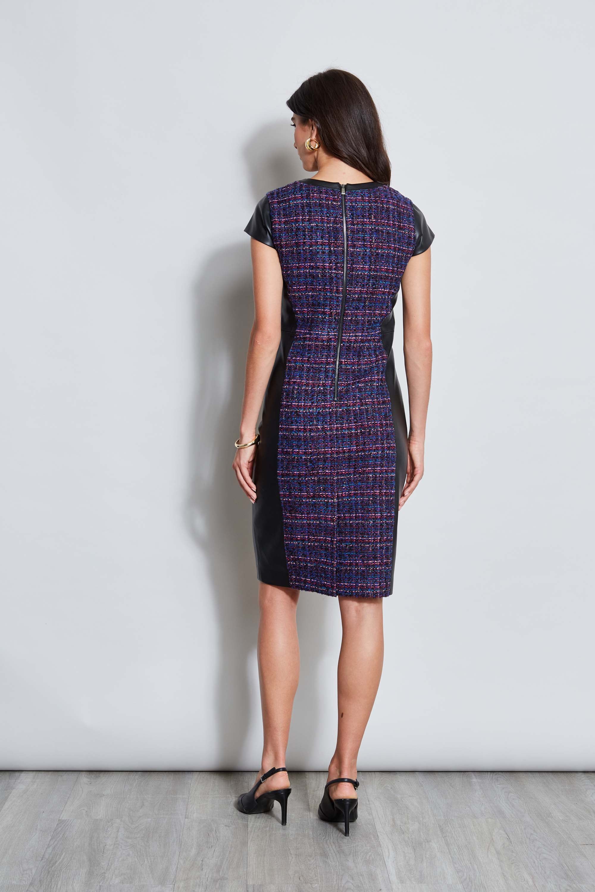 Tweed Vegan Leather Panel Dress - Image 7